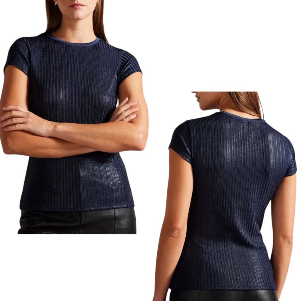 Ted Baker London - NWT, Women’s ‘Catrino’ Fitted Metallic Top, Blue Size 1, 0 US